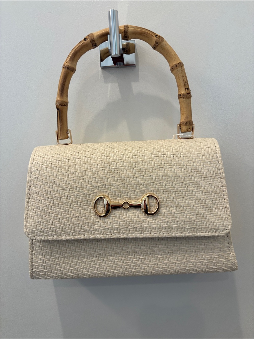 NWT Tommy Bahama woven handbag with bamboo strap